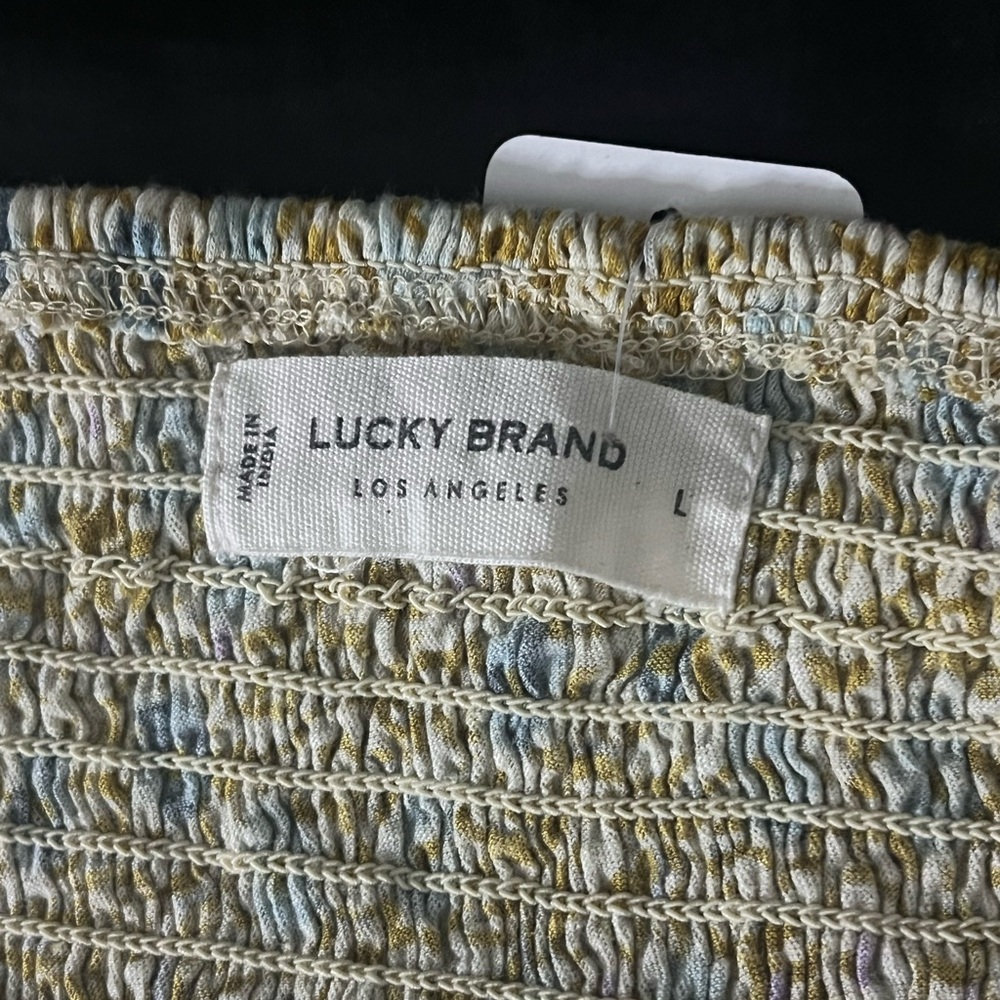 Lucky Brand 100% Cotton Floral Smocked Square Neck Top Women’s Size Large - Picture 9 of 9